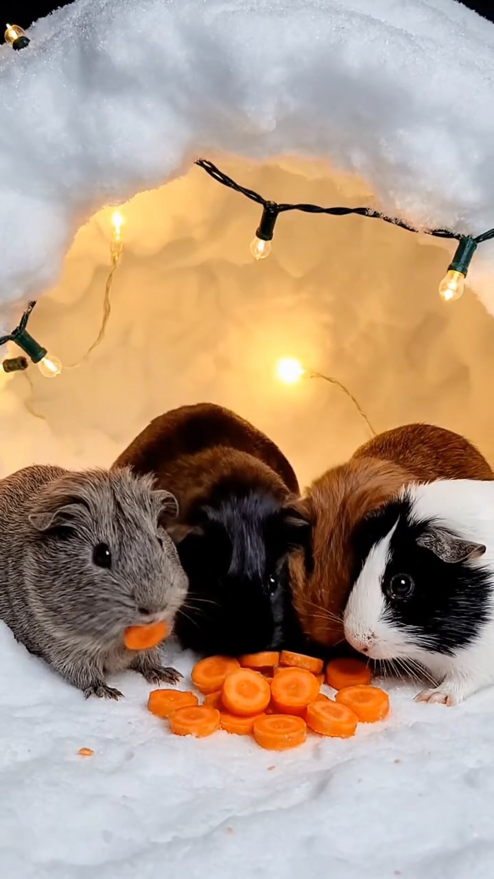 914. Photorealistic scene of 4 smooth-haired Teddy guinea pigs with Fawn, Chocolate, Cinnamon, and Sable fur, dressed as scientists in tiny lab coats, pipetting liquids into miniature beakers with steady paws, in a guinea pig laboratory with hay benches, under bright lights, capturing a realistic, intellectual moment.