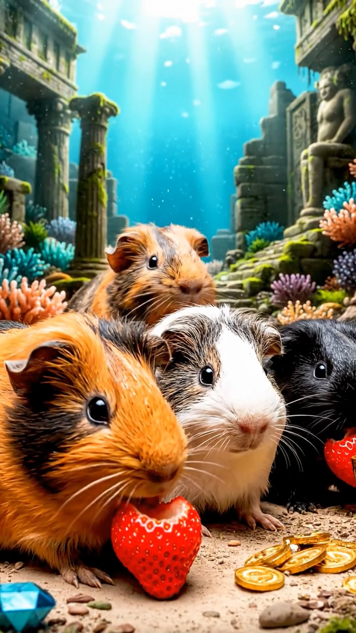 917. Detailed photo of 2 smooth-haired American guinea pigs with Fawn and Sable fur, dressed as bakers in tiny aprons, kneading dough with their tiny paws in a guinea pig bakery with hay ovens and wooden counters, under soft lamplight, creating a realistic, cozy culinary scene.