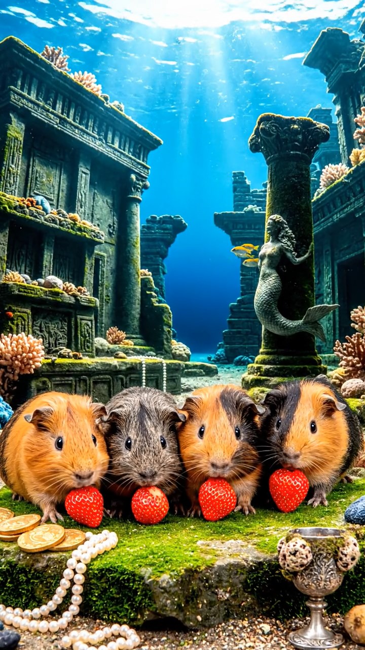 918. Photorealistic scene of 3 smooth-haired Teddy guinea pigs with Chocolate, Cinnamon, and Gray fur, navigating a maze of twigs, sniffing and scurrying with quick steps, in a forested clearing with soft moss, under dappled sunlight, enhancing the authentic, adventurous atmosphere.
