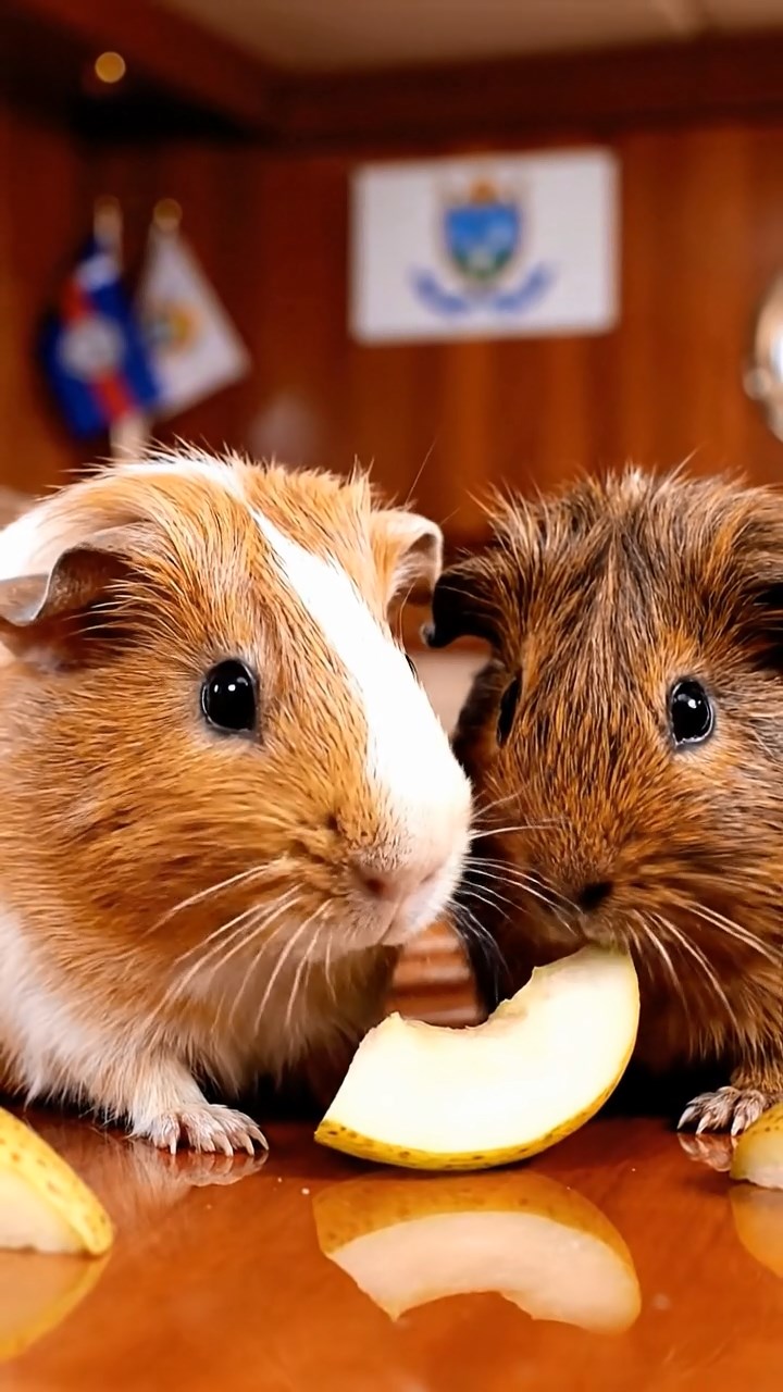 918. Photorealistic scene of 3 smooth-haired Teddy guinea pigs with Chocolate, Cinnamon, and Gray fur, navigating a maze of twigs, sniffing and scurrying with quick steps, in a forested clearing with soft moss, under dappled sunlight, enhancing the authentic, adventurous atmosphere.