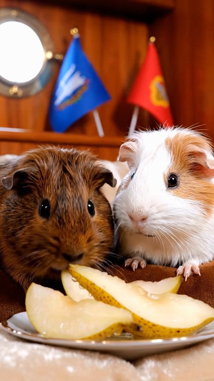 919. Highly detailed view of 4 smooth-haired Himalayan guinea pigs with White, Orange, Black, and Brown fur, dressed as writers in tiny scarves, typing stories with tiny paws on miniature typewriters, in a guinea pig study with hay desks, under warm lamplight, creating a vivid, realistic literary scene.