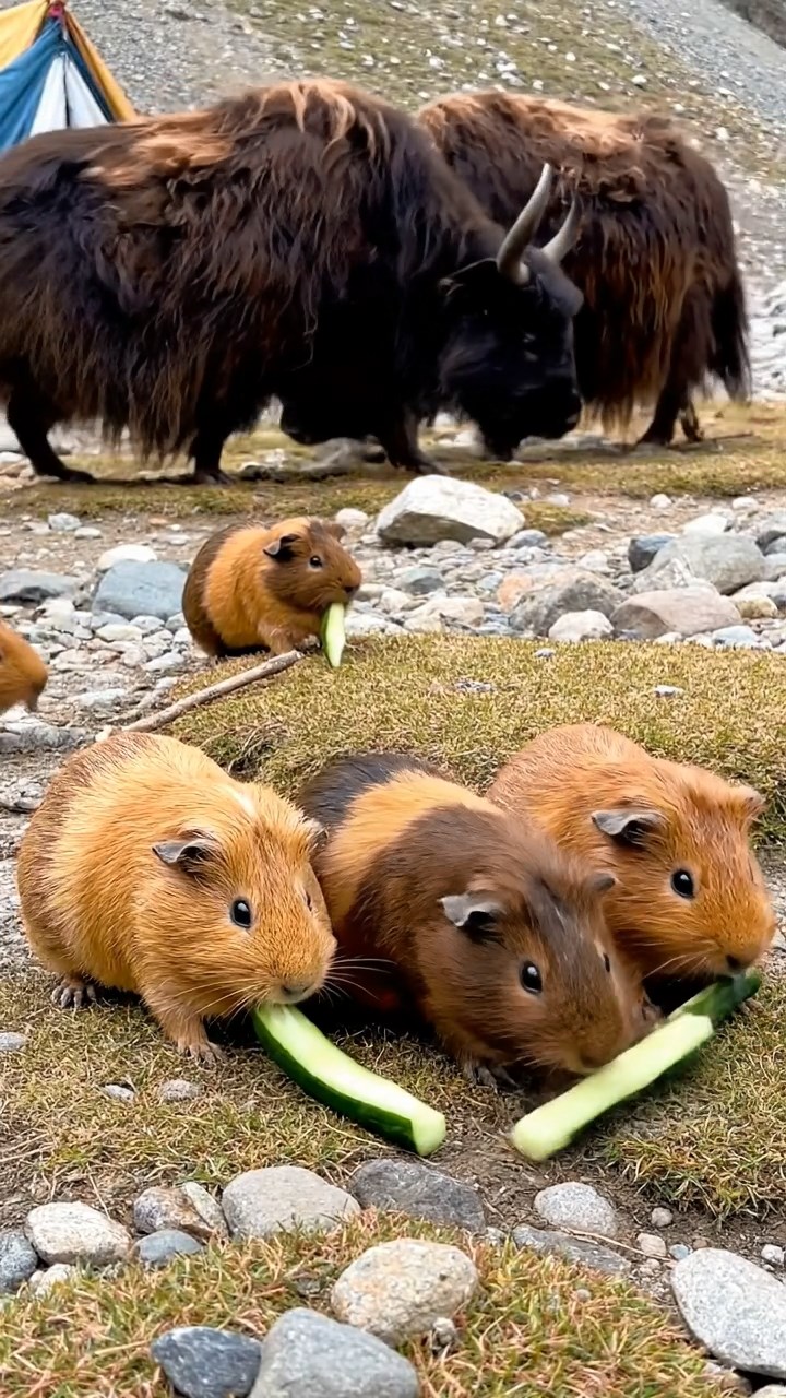 919. Highly detailed view of 4 smooth-haired Himalayan guinea pigs with White, Orange, Black, and Brown fur, dressed as writers in tiny scarves, typing stories with tiny paws on miniature typewriters, in a guinea pig study with hay desks, under warm lamplight, creating a vivid, realistic literary scene.