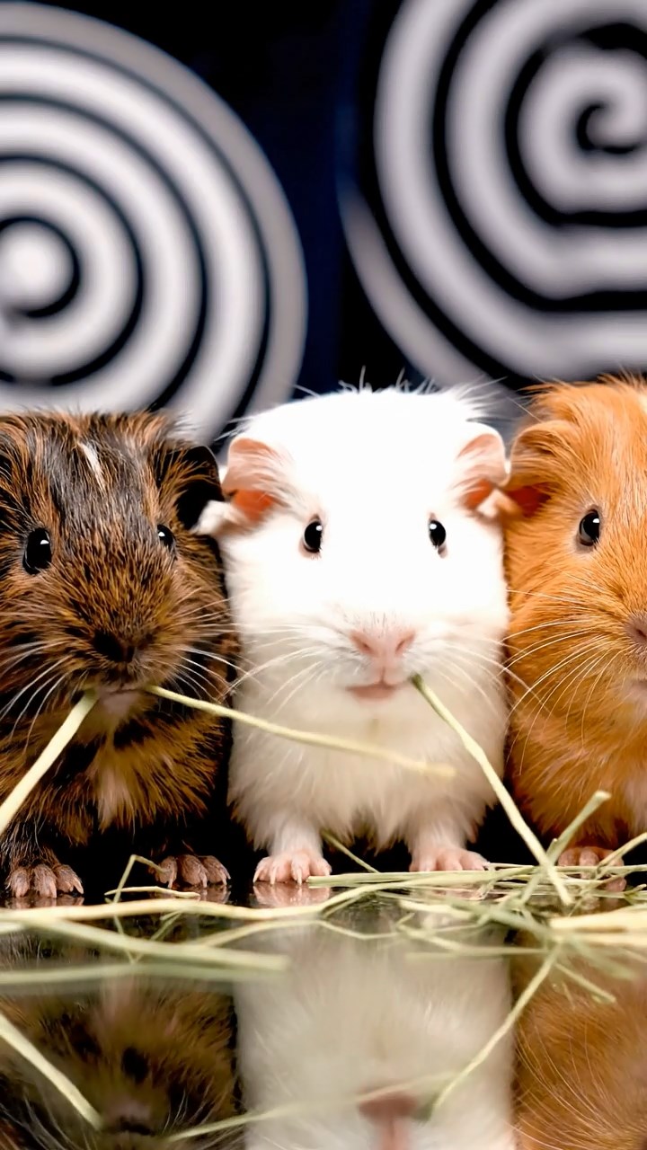 920. Realistic scene of 5 smooth-haired Californian guinea pigs with Cream, Fawn, Sable, Gray, and Cinnamon fur, sleeping in a cozy pile, their bodies curled tightly together, in a lush meadow with wildflowers and a gentle breeze, under golden sunlight, capturing a lifelike, tranquil group moment.