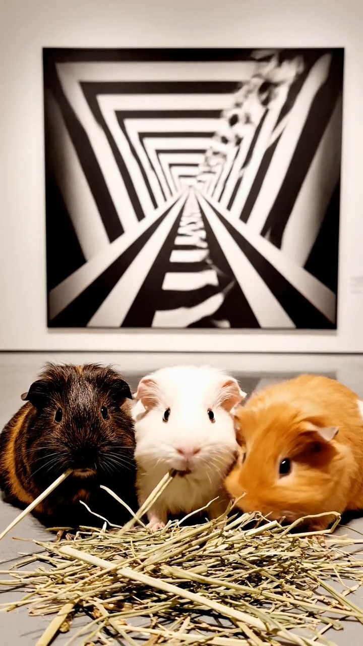 920. Realistic scene of 5 smooth-haired Californian guinea pigs with Cream, Fawn, Sable, Gray, and Cinnamon fur, sleeping in a cozy pile, their bodies curled tightly together, in a lush meadow with wildflowers and a gentle breeze, under golden sunlight, capturing a lifelike, tranquil group moment.