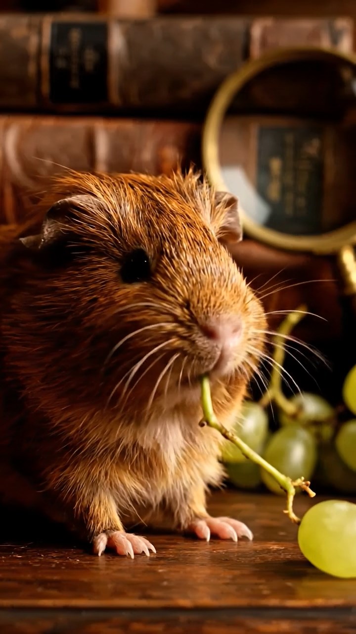 926. Photorealistic scene of 1 smooth-haired Teddy guinea pig with Cream fur, lapping water from a clear stream with delicate tongue flicks, on a forested slope with pine needles and moss, under dappled sunlight, capturing a serene, lifelike moment of hydration.