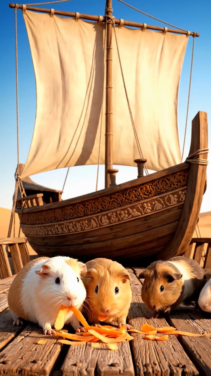 927. Highly detailed view of 2 smooth-haired Himalayan guinea pigs with Fawn and Sable fur, dressed as musicians in tiny vests, plucking miniature guitar strings with precise paws, in a guinea pig concert hall with hay seats, under warm spotlights, creating a realistic, elegant scene.