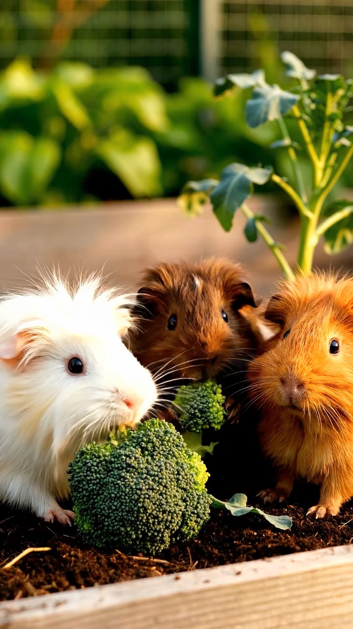 502. Photorealistic scene of 2 smooth-haired Teddy guinea pigs with Orange and Black fur, dressed as chefs in tiny aprons, preparing miniature pies in a cozy guinea pig kitchen with hay counters and wooden shelves, under warm lamplight, capturing a vivid, lifelike culinary moment.