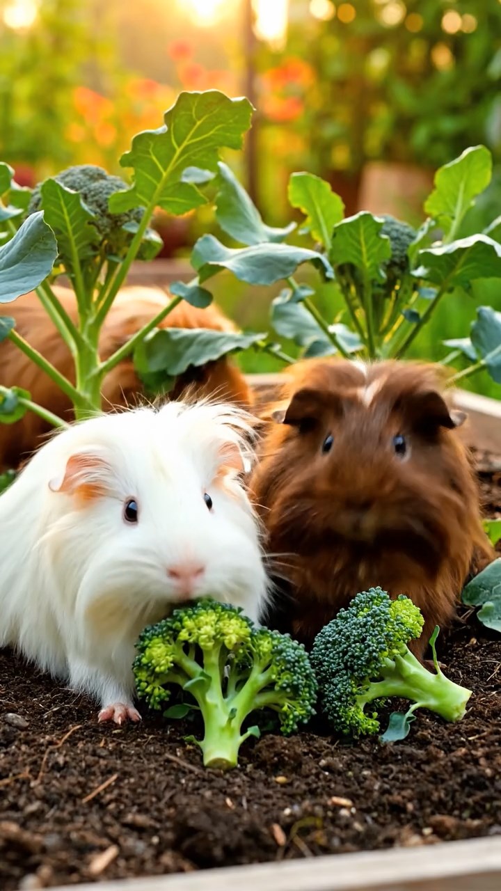502. Photorealistic scene of 2 smooth-haired Teddy guinea pigs with Orange and Black fur, dressed as chefs in tiny aprons, preparing miniature pies in a cozy guinea pig kitchen with hay counters and wooden shelves, under warm lamplight, capturing a vivid, lifelike culinary moment.
