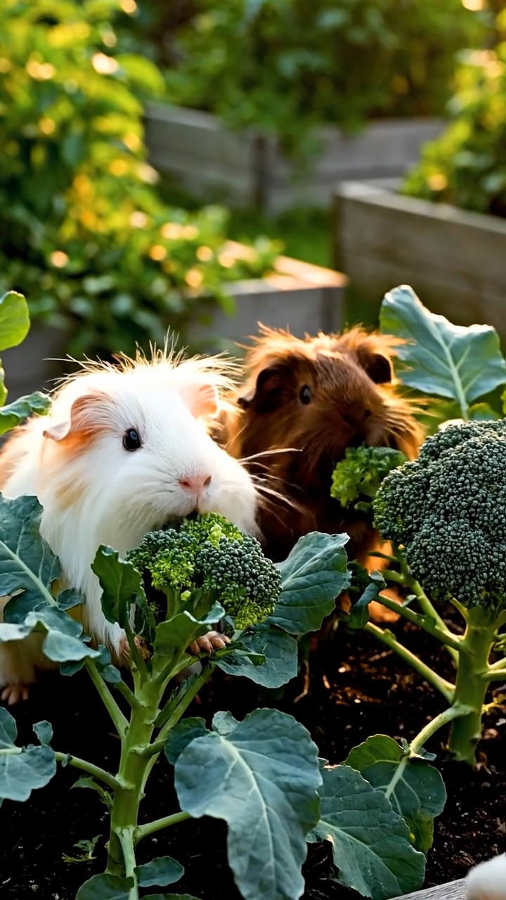 502. Photorealistic scene of 2 smooth-haired Teddy guinea pigs with Orange and Black fur, dressed as chefs in tiny aprons, preparing miniature pies in a cozy guinea pig kitchen with hay counters and wooden shelves, under warm lamplight, capturing a vivid, lifelike culinary moment.