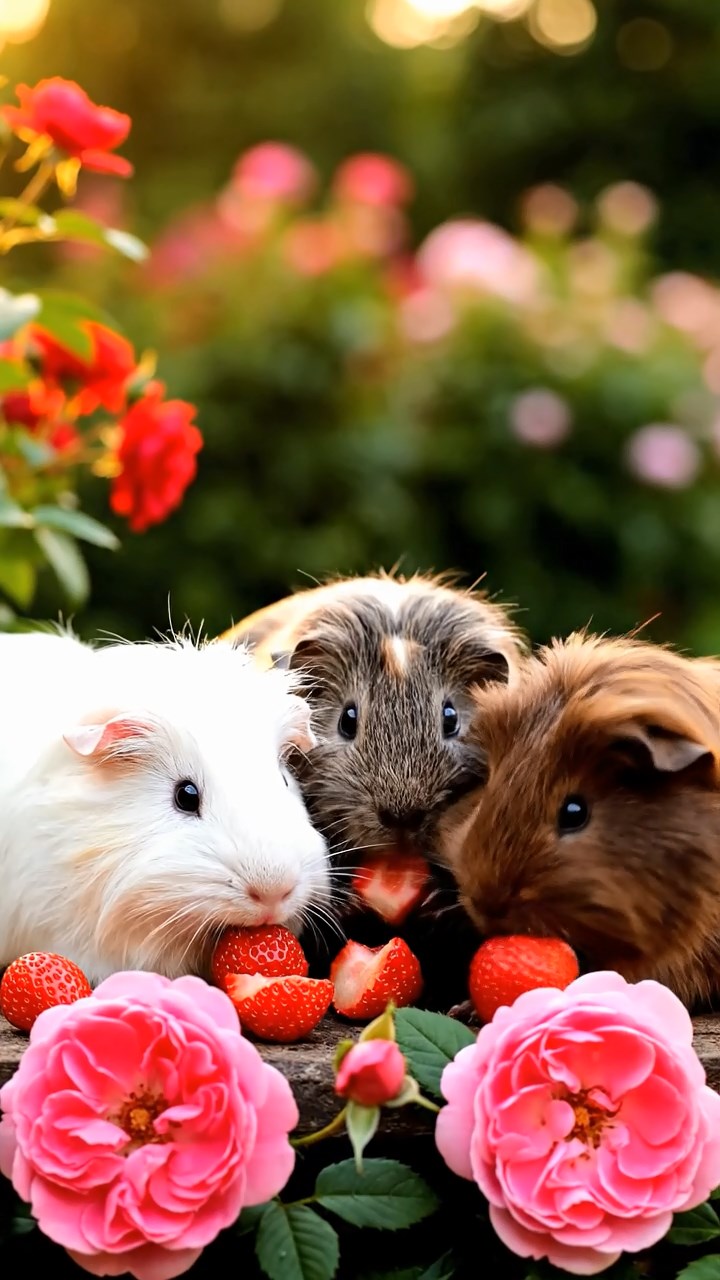 506. Photorealistic scene of 1 smooth-haired Teddy guinea pig with Cream fur, nibbling on fresh alfalfa sprouts, on a rocky cliffside overlooking a turbulent sea with crashing waves and jagged rocks below, under dramatic clouds, capturing a lifelike, coastal moment.