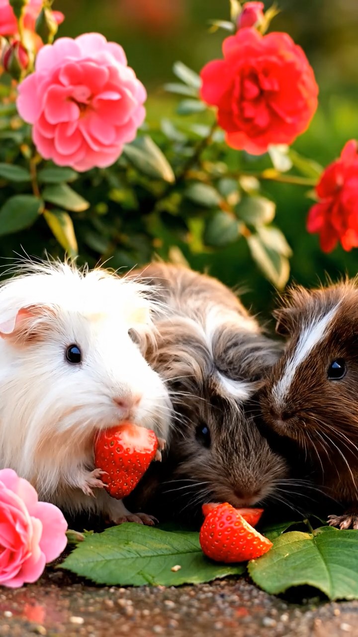 506. Photorealistic scene of 1 smooth-haired Teddy guinea pig with Cream fur, nibbling on fresh alfalfa sprouts, on a rocky cliffside overlooking a turbulent sea with crashing waves and jagged rocks below, under dramatic clouds, capturing a lifelike, coastal moment.