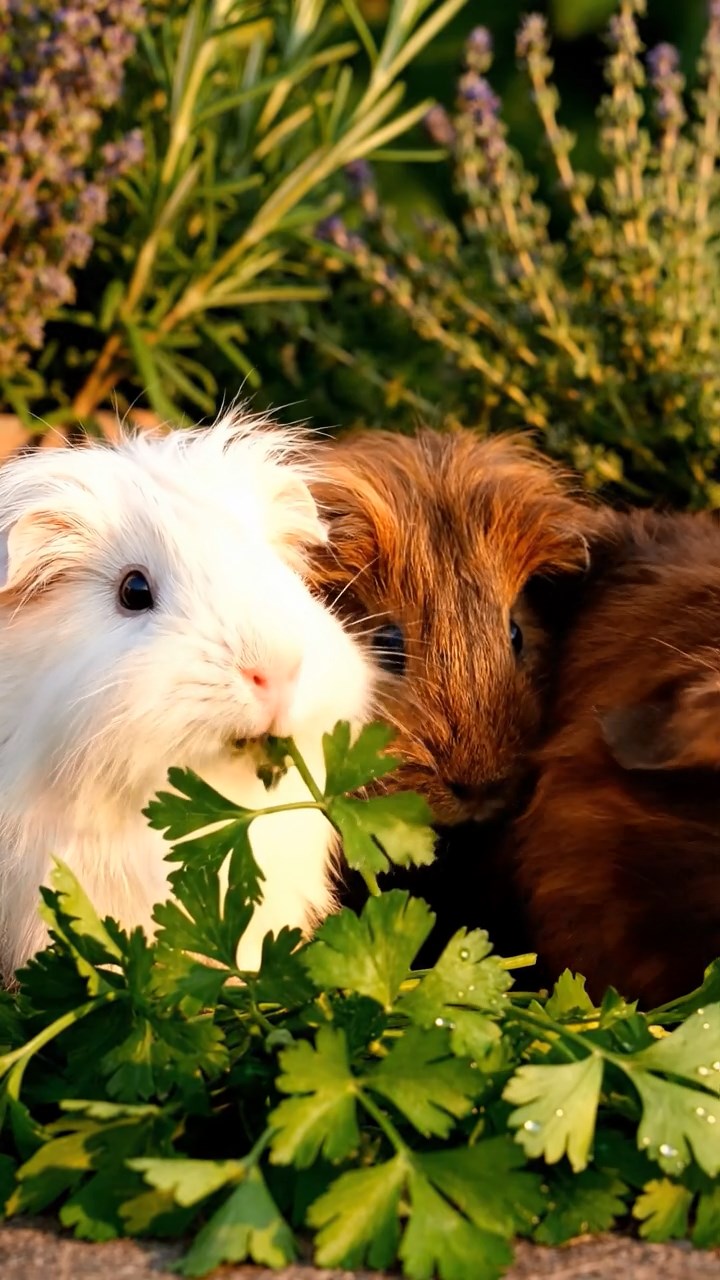 510. Photorealistic scene of 5 smooth-haired Teddy guinea pigs with Cream, Fawn, Sable, Gray, and Cinnamon fur, rolling in dust to clean their fur in a sandy hillside dotted with sparse grass, under a golden sunset, capturing a lifelike, natural behavior moment.