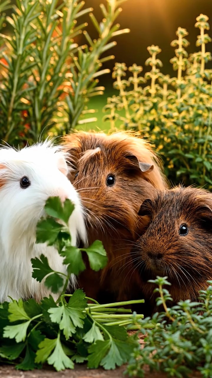 510. Photorealistic scene of 5 smooth-haired Teddy guinea pigs with Cream, Fawn, Sable, Gray, and Cinnamon fur, rolling in dust to clean their fur in a sandy hillside dotted with sparse grass, under a golden sunset, capturing a lifelike, natural behavior moment.