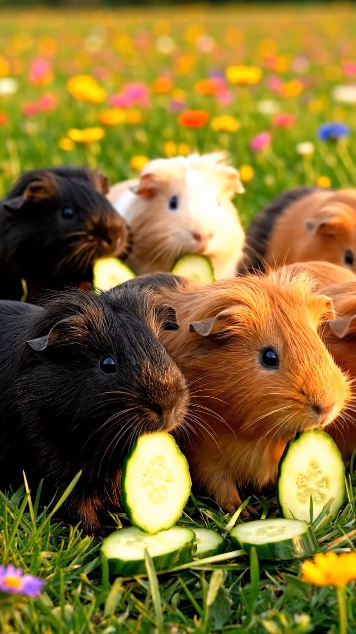 514. Photorealistic scene of 4 smooth-haired Teddy guinea pigs with Fawn, Chocolate, Cinnamon, and Sable fur, dressed as scientists in tiny lab coats, conducting experiments in a guinea pig laboratory with miniature beakers and hay benches, under bright lights, capturing a realistic, intellectual moment.