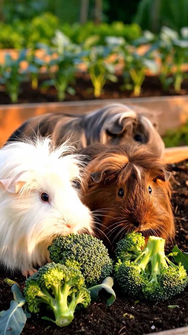 1339. Photorealistic scene of 2 smooth-haired White Crested guinea pigs featuring white and orange coats, eating alfalfa hay, on a lunar base habitat with regolith outside.