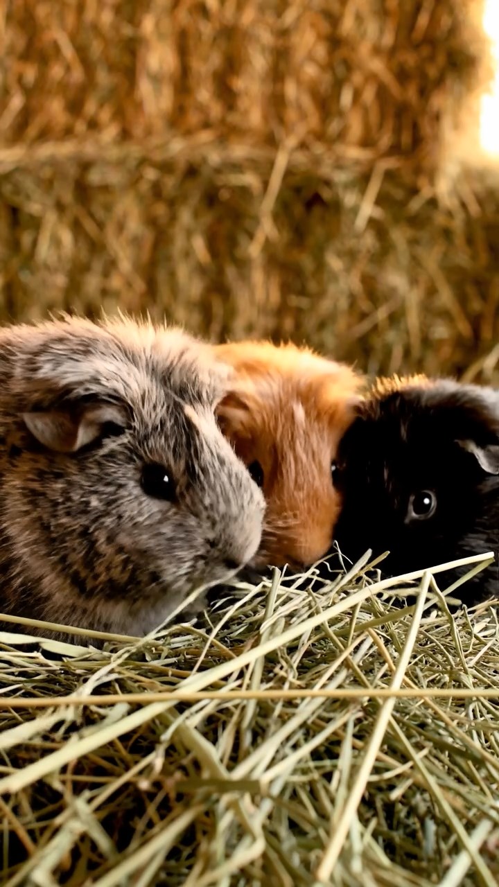 1342. Photorealistic image of 4 smooth-haired Abyssinian guinea pigs in fawn, chocolate, and cinnamon colors, sharing banana chunks, in a submerged mythic city with pearl gates.