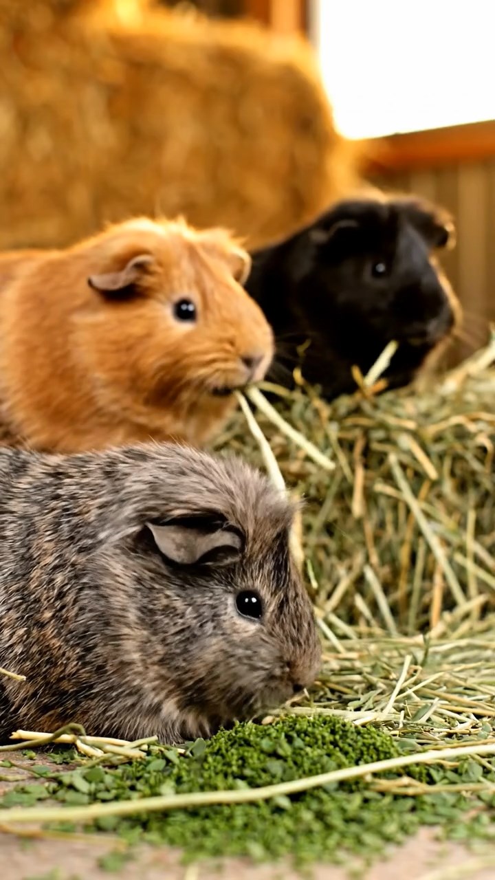 1342. Photorealistic image of 4 smooth-haired Abyssinian guinea pigs in fawn, chocolate, and cinnamon colors, sharing banana chunks, in a submerged mythic city with pearl gates.