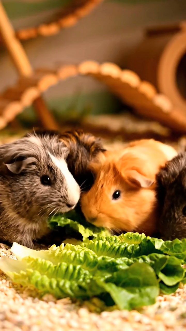 1350. Highly detailed view of 5 smooth-haired Skinny guinea pigs with fawn, chocolate, and cinnamon fur, nibbling on pineapple cores, inside a robotic manufacturing line with sparks.