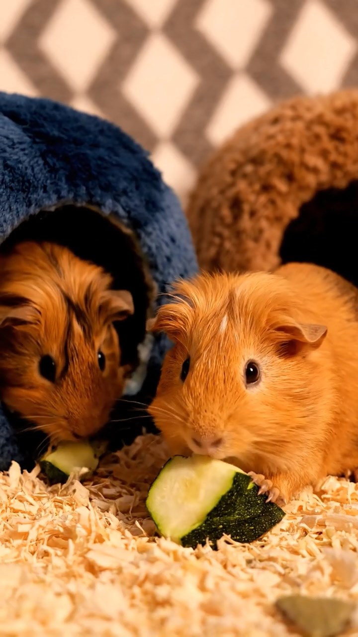 1352. Realistic depiction of 4 smooth-haired Abyssinian guinea pigs in white, orange, and gray colors, sharing broccoli stems, near a oceanic thermal vent with exotic lifeforms.