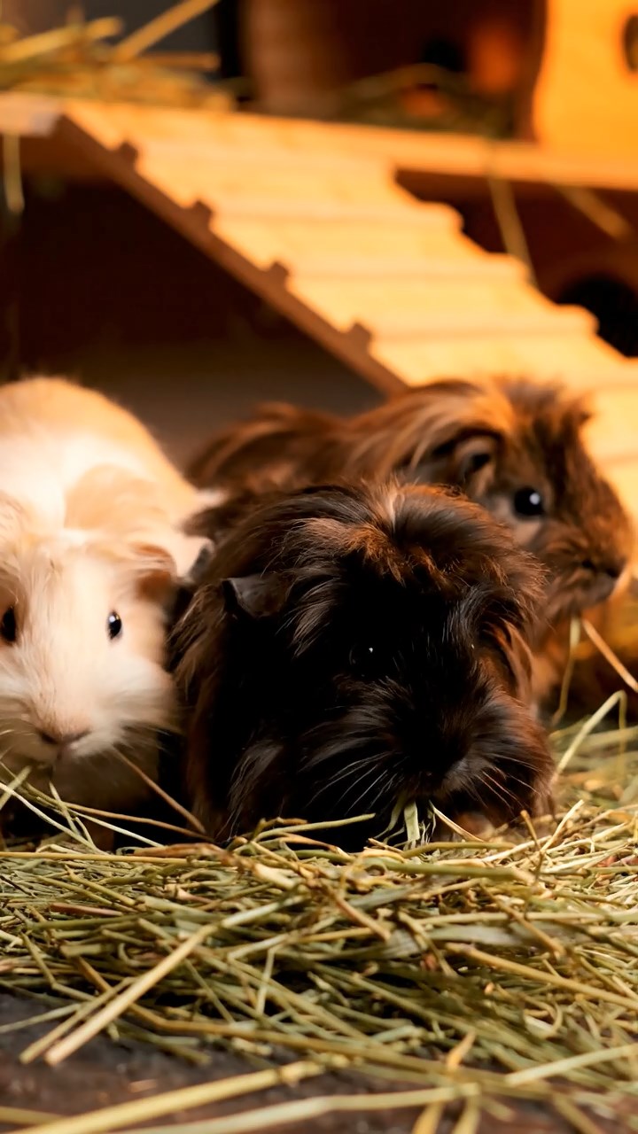 1370. Realistic depiction of 1 smooth-haired Skinny guinea pig with brown fur, nibbling on grape stems, in a classic detective's book-lined study with clues.