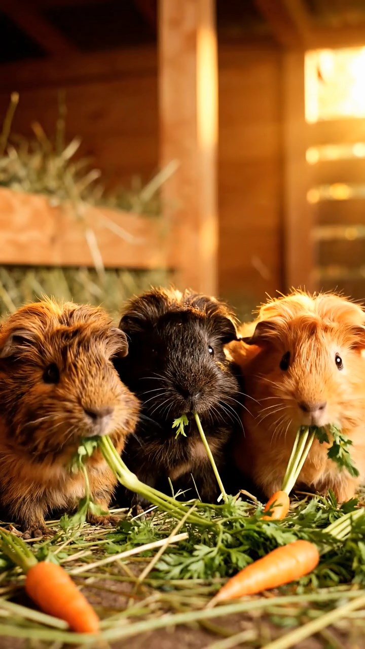 1372. Photorealistic photo of 2 smooth-haired Abyssinian guinea pigs with cinnamon and sable fur, sharing banana slices, in a reflective mirror labyrinth with endless halls.