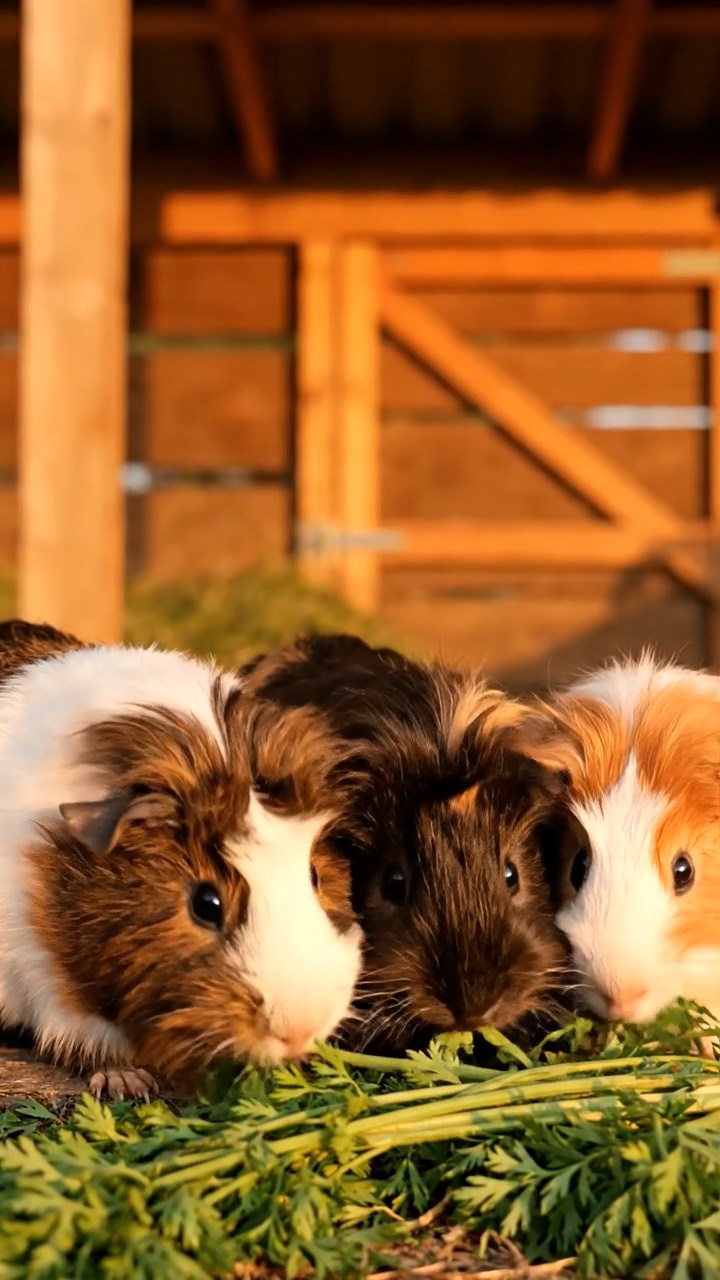 1372. Photorealistic photo of 2 smooth-haired Abyssinian guinea pigs with cinnamon and sable fur, sharing banana slices, in a reflective mirror labyrinth with endless halls.