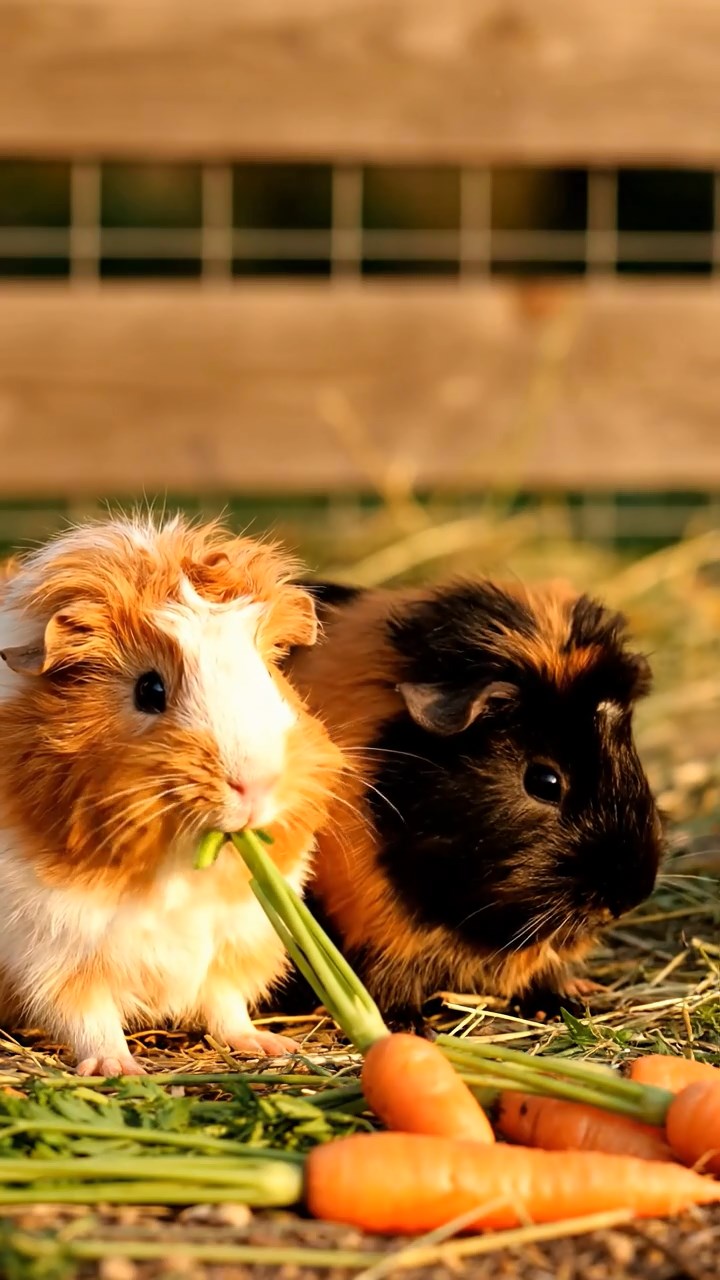 1380. Highly detailed view of 4 smooth-haired Skinny guinea pigs in fawn, chocolate, and cinnamon colors, nibbling on pineapple leaves, inside a naval sub crew quarters with bunks.
