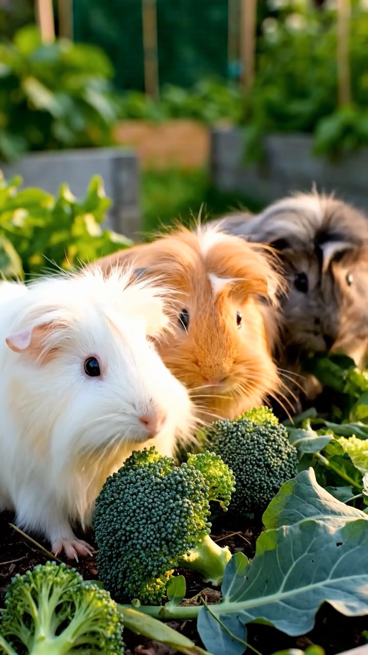 1387. Photorealistic image of 3 smooth-haired Rex guinea pigs featuring black, brown, and cream coats, sharing carrot sticks, on a market barge in Italian canals.
