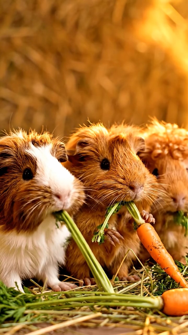 1388. Realistic depiction of 1 smooth-haired Coronet guinea pig with fawn fur, munching on celery ribs, at a fossil excavation pit with brushes.