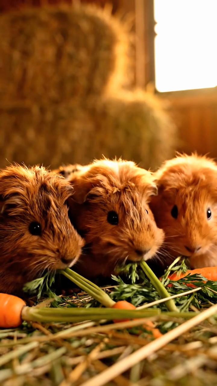 1388. Realistic depiction of 1 smooth-haired Coronet guinea pig with fawn fur, munching on celery ribs, at a fossil excavation pit with brushes.
