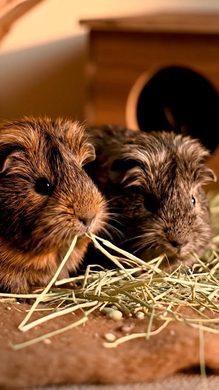 1390. Photorealistic photo of 4 smooth-haired Skinny guinea pigs in white, orange, and gray colors, nibbling on banana chunks, on a red planet outpost with habitats.