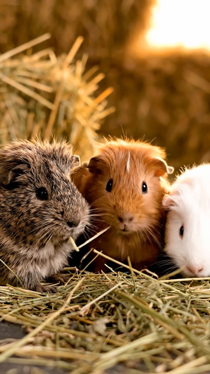1398. Highly detailed view of 1 smooth-haired Coronet guinea pig with white fur, munching on alfalfa sprouts, at a medieval banquet table with goblets.