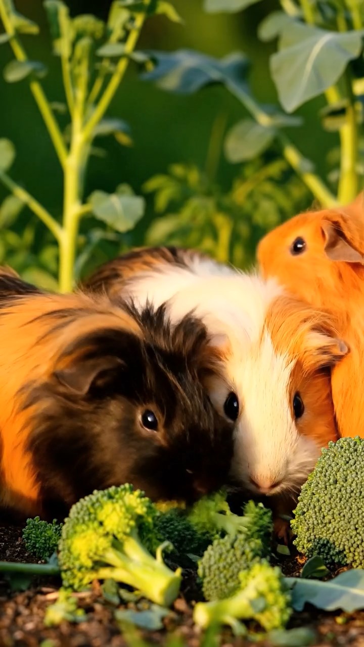 1399. Photorealistic photo of 4 smooth-haired White Crested guinea pigs with orange, gray, and black fur, eating grape vines, in a swampy bayou with cypress trees.