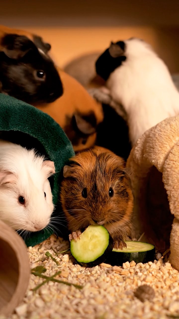 1400. Realistic depiction of 2 smooth-haired Skinny guinea pigs in brown and cream colors, nibbling on pineapple leaves, atop a famous New York monument crown with views.