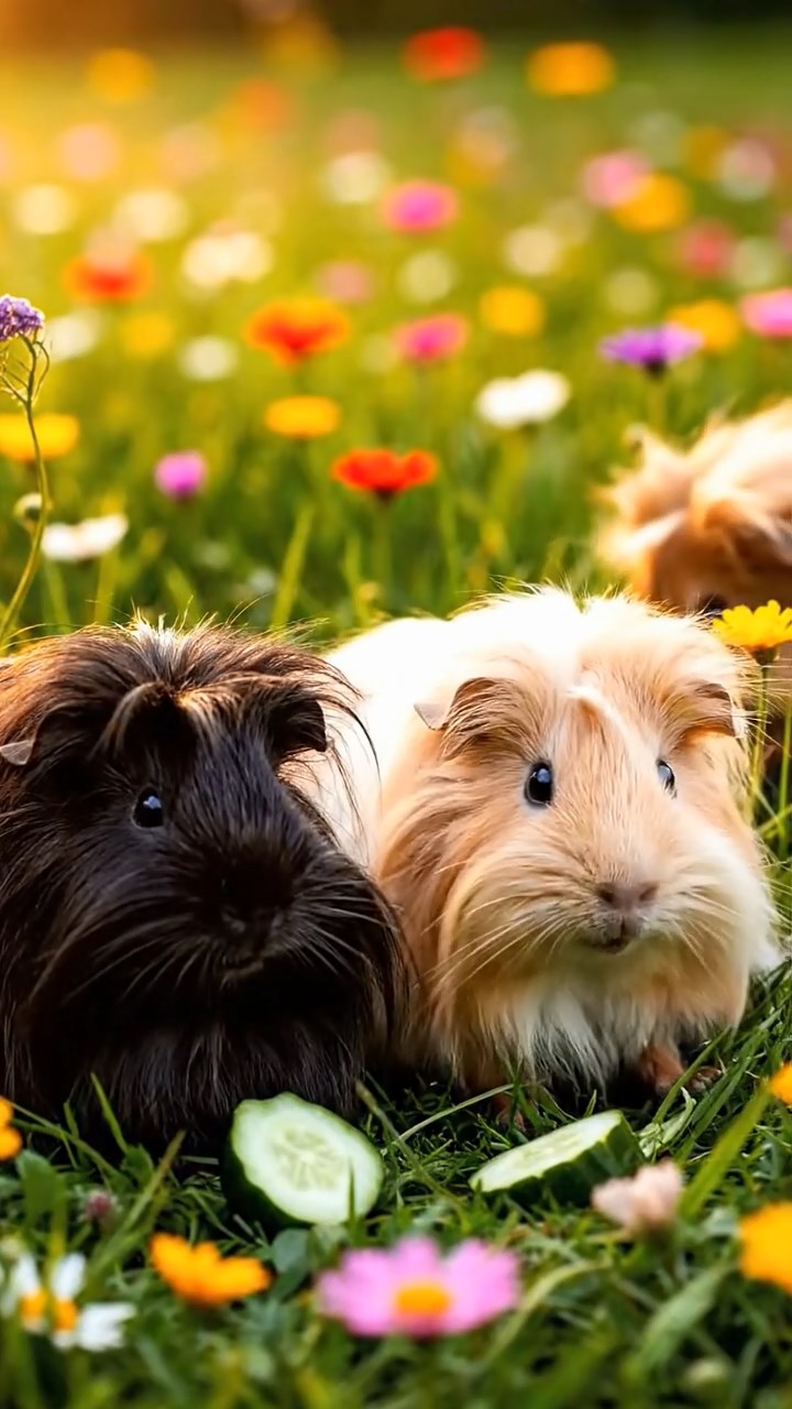586. Photorealistic scene of 1 smooth-haired Teddy guinea pig with Cream fur, drinking from a clear stream, on a forested slope with pine needles and moss, under dappled sunlight, capturing a serene, lifelike moment of natural hydration.
