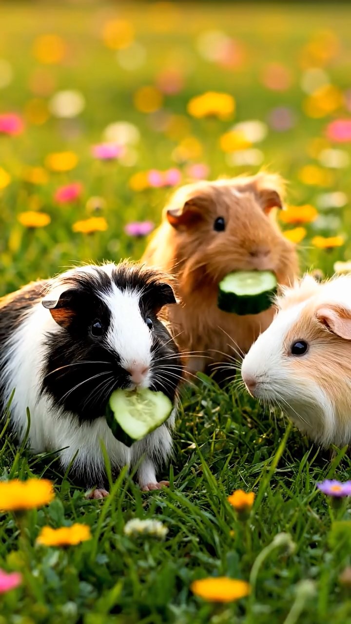 586. Photorealistic scene of 1 smooth-haired Teddy guinea pig with Cream fur, drinking from a clear stream, on a forested slope with pine needles and moss, under dappled sunlight, capturing a serene, lifelike moment of natural hydration.