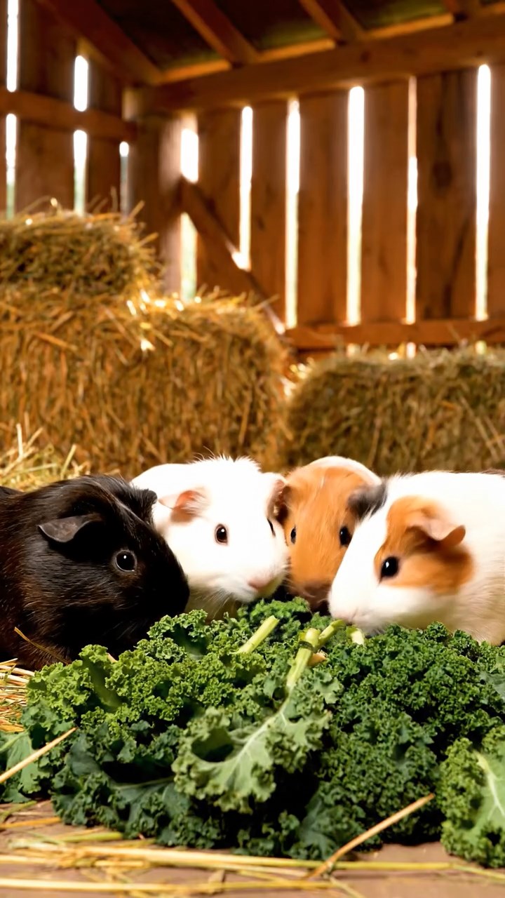 605. Detailed photo of 5 smooth-haired American guinea pigs with White, Orange, Gray, Black, and Brown fur, nest-building with twigs and grass in a tranquil forest glade with soft ferns and a babbling brook, under gentle morning light, creating a vivid, realistic scene of cooperative effort.