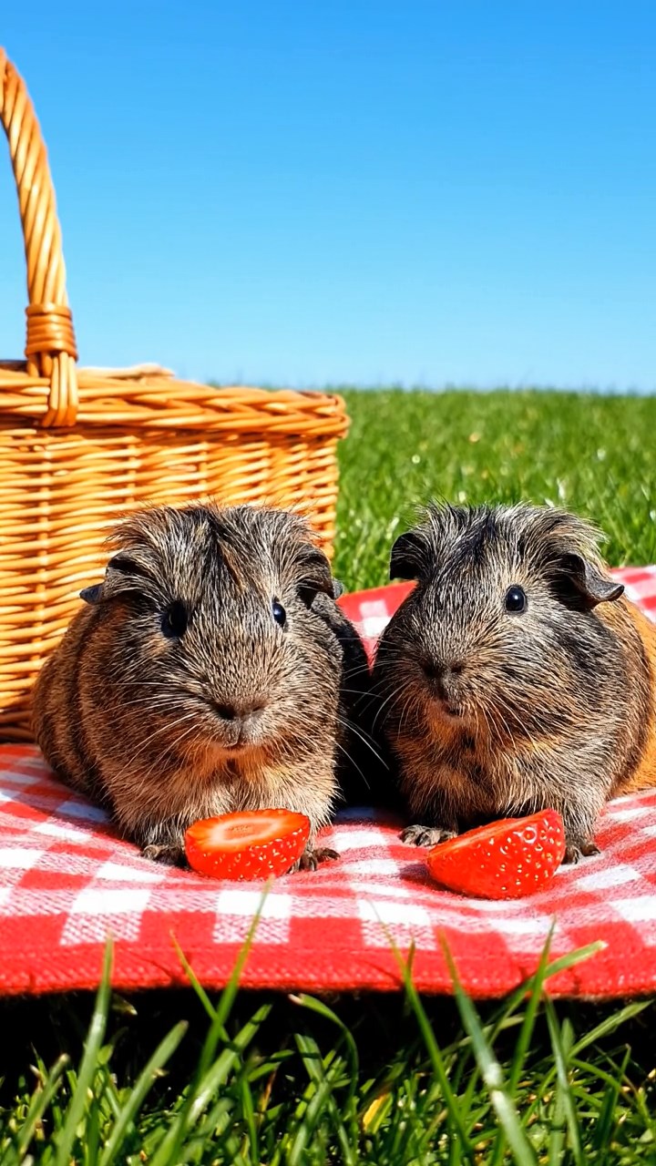 606. Photorealistic scene of 1 smooth-haired Teddy guinea pig with Cream fur, nibbling on fresh alfalfa sprouts, on a rocky outcrop overlooking a serene valley with rolling hills and scattered wildflowers, under soft daylight, capturing a lifelike, pastoral moment.
