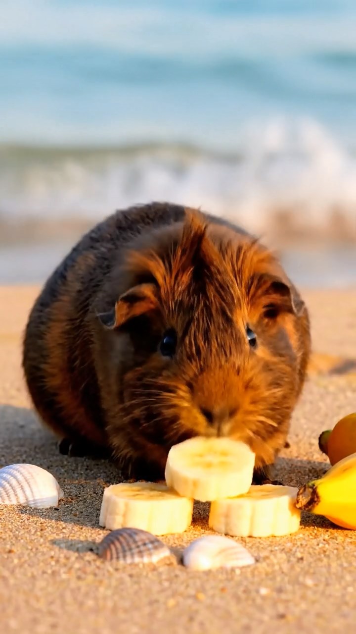 608. Realistic scene of 3 smooth-haired Californian guinea pigs with Chocolate, Cinnamon, and Gray fur, drinking from a clear stream in a forested slope with pine needles and moss, under dappled sunlight, enhancing the authentic, serene atmosphere.