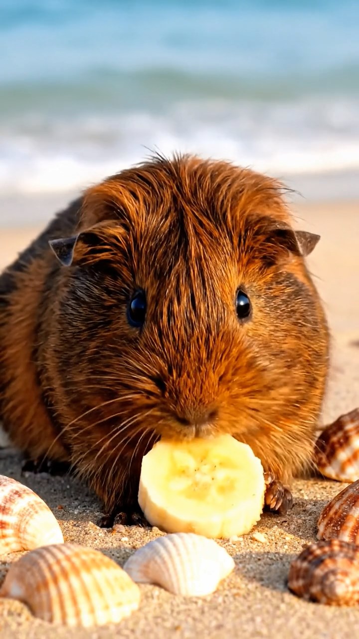608. Realistic scene of 3 smooth-haired Californian guinea pigs with Chocolate, Cinnamon, and Gray fur, drinking from a clear stream in a forested slope with pine needles and moss, under dappled sunlight, enhancing the authentic, serene atmosphere.