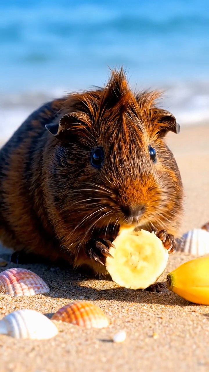608. Realistic scene of 3 smooth-haired Californian guinea pigs with Chocolate, Cinnamon, and Gray fur, drinking from a clear stream in a forested slope with pine needles and moss, under dappled sunlight, enhancing the authentic, serene atmosphere.