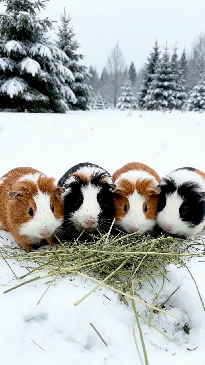 609. Detailed photo of 4 smooth-haired American guinea pigs with White, Orange, Black, and Brown fur, dressed as architects in tiny hard hats, sketching blueprints in a guinea pig office with hay models and wooden desks, under soft daylight, creating a vivid, realistic professional scene.