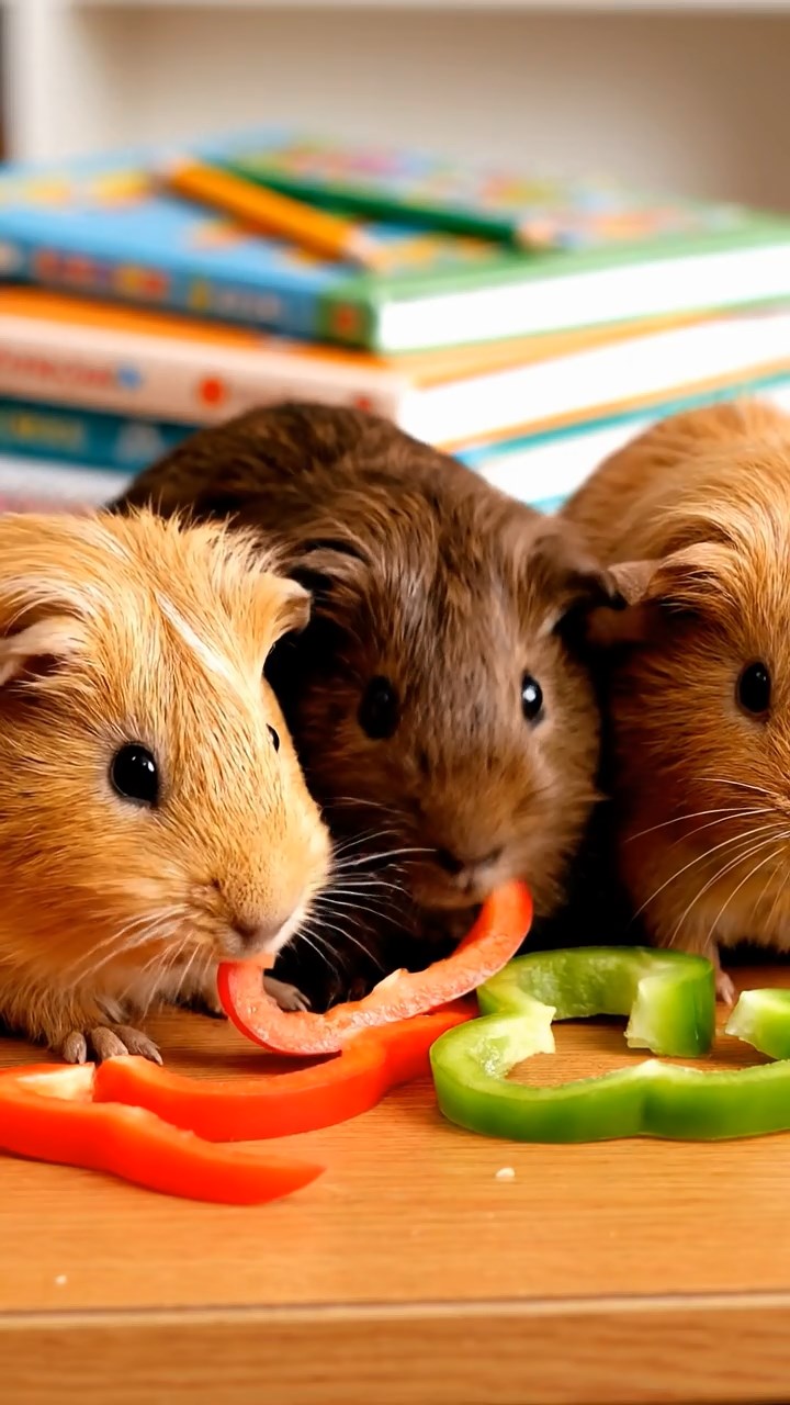 612. Realistic scene of 2 smooth-haired Californian guinea pigs with Orange and Black fur, dressed as tailors in tiny vests, sewing miniature dresses in a guinea pig atelier with colorful fabrics and hay mannequins, under warm lamplight, enhancing the lifelike, creative atmosphere.