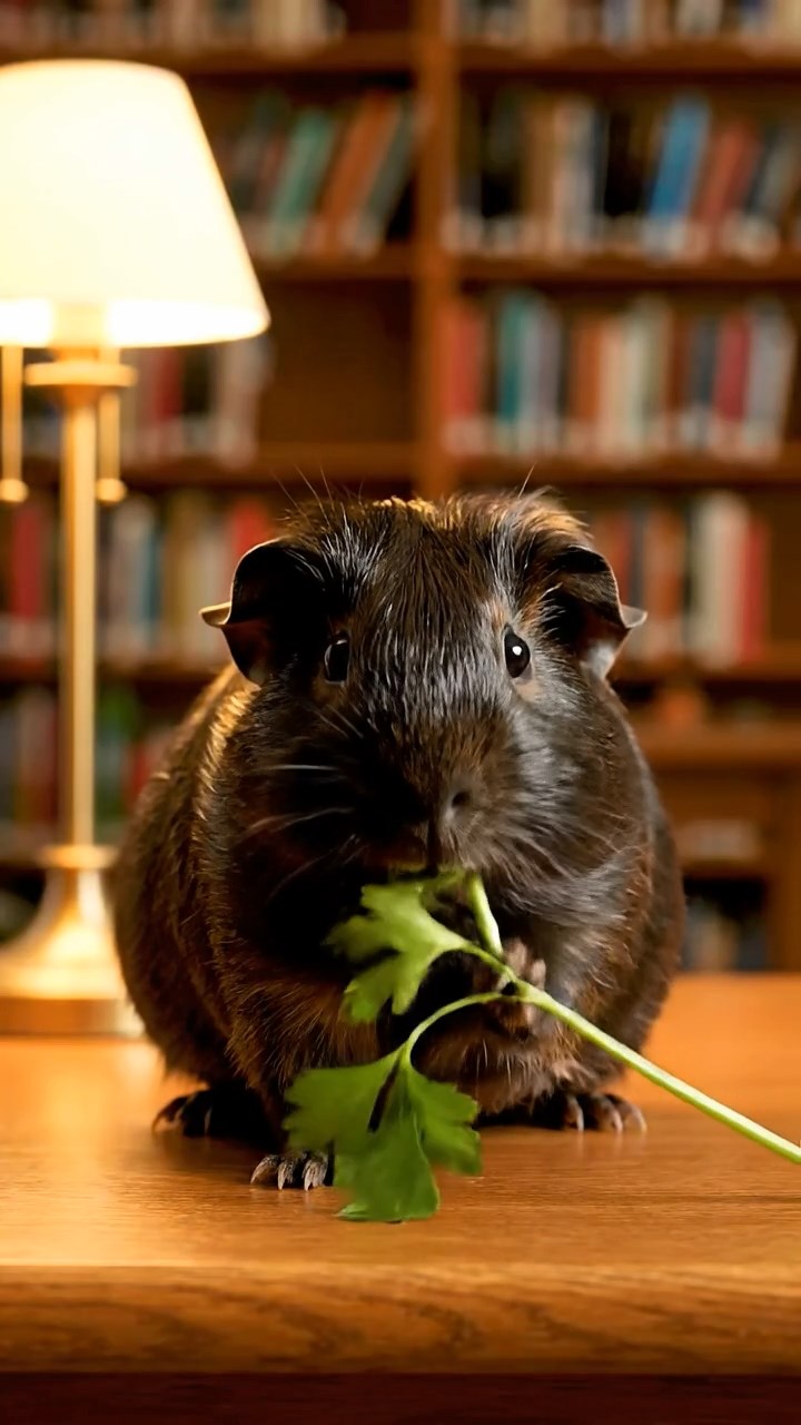 613. Detailed photo of 3 smooth-haired American guinea pigs with Gray, Cream, and Brown fur, marking territory with subtle scent trails in a lush fern grove with dense green fronds, under dappled sunlight, creating a vivid, realistic forest scene.