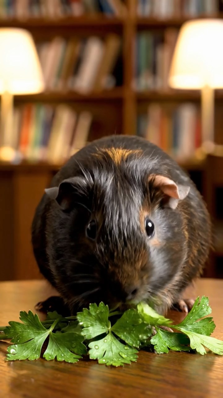 613. Detailed photo of 3 smooth-haired American guinea pigs with Gray, Cream, and Brown fur, marking territory with subtle scent trails in a lush fern grove with dense green fronds, under dappled sunlight, creating a vivid, realistic forest scene.