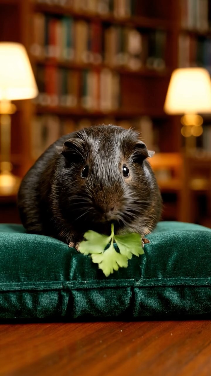 613. Detailed photo of 3 smooth-haired American guinea pigs with Gray, Cream, and Brown fur, marking territory with subtle scent trails in a lush fern grove with dense green fronds, under dappled sunlight, creating a vivid, realistic forest scene.