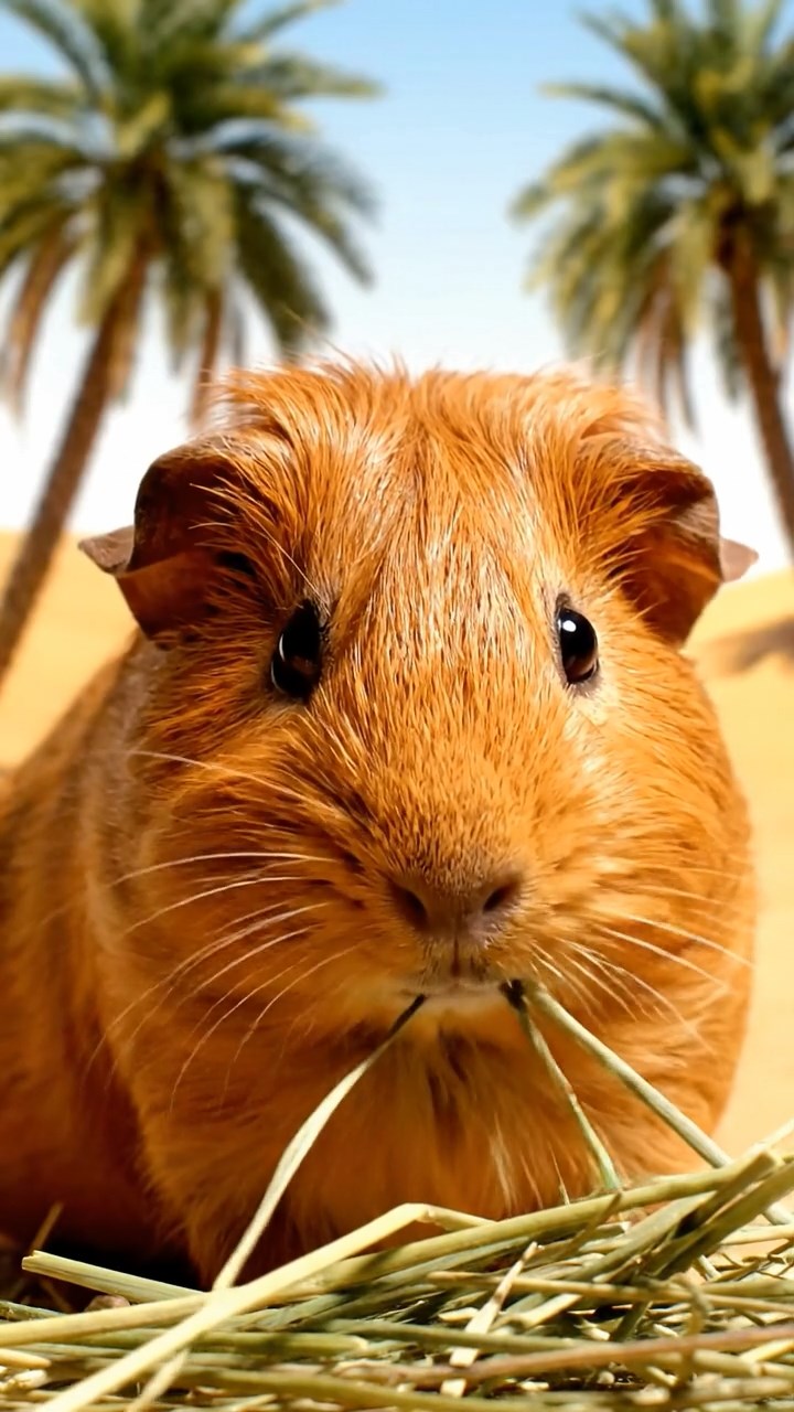 617. Detailed photo of 2 smooth-haired American guinea pigs with Fawn and Sable fur, dressed as bakers in tiny aprons, baking bread in a guinea pig bakery with hay ovens and wooden counters, under soft lamplight, creating a realistic, cozy culinary scene.