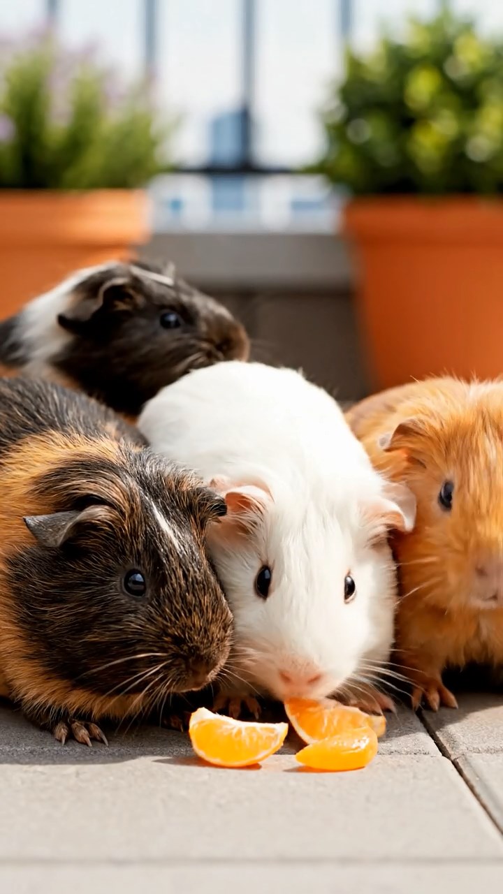 618. Photorealistic scene of 3 smooth-haired Teddy guinea pigs with Chocolate, Cinnamon, and Gray fur, exploring a maze of twigs and grass in a forested clearing with soft moss and scattered leaves, under dappled sunlight, enhancing the authentic, adventurous atmosphere.