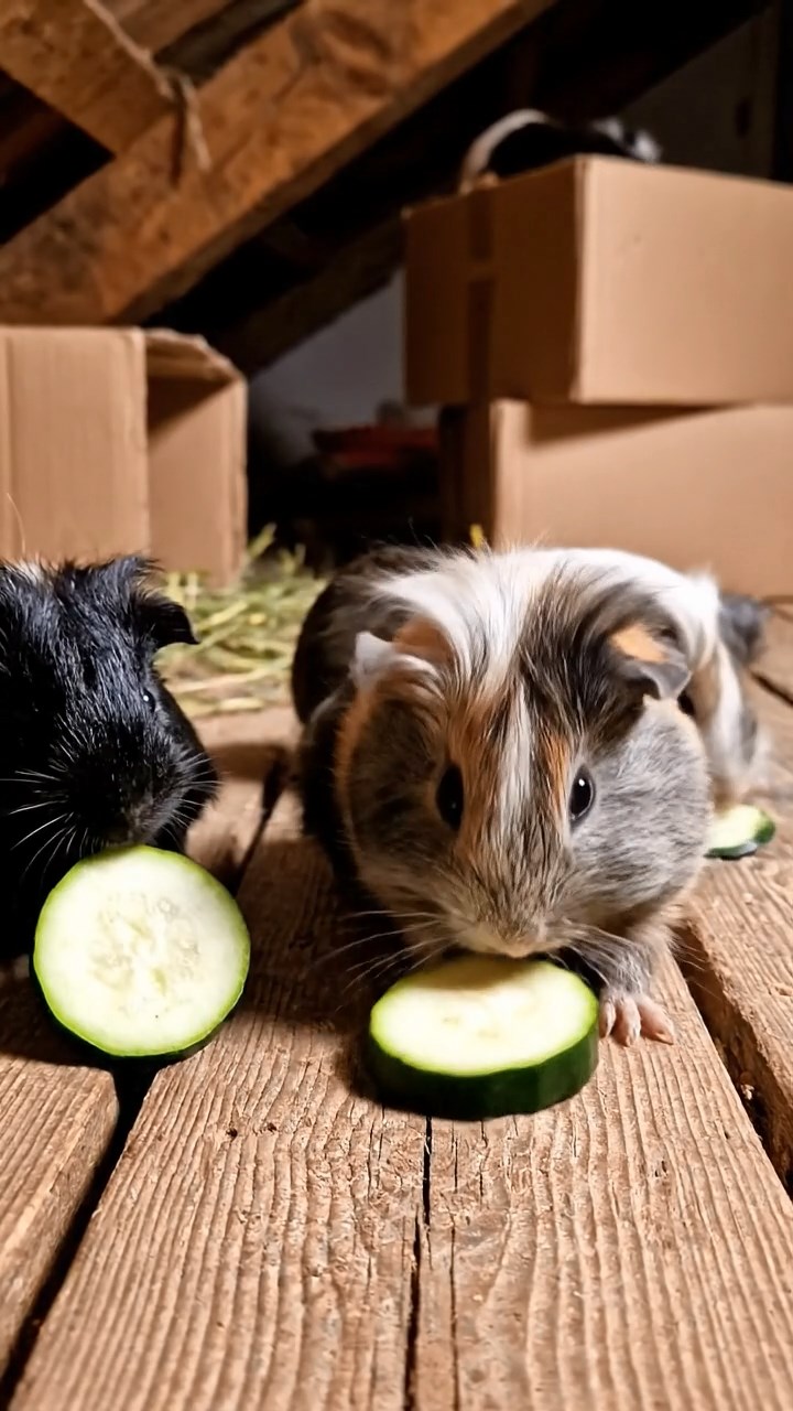 619. Highly detailed view of 4 smooth-haired Himalayan guinea pigs with White, Orange, Black, and Brown fur, dressed as writers in tiny scarves, typing stories in a guinea pig study with miniature books and hay desks, under warm lamplight, creating a vivid, realistic literary scene.