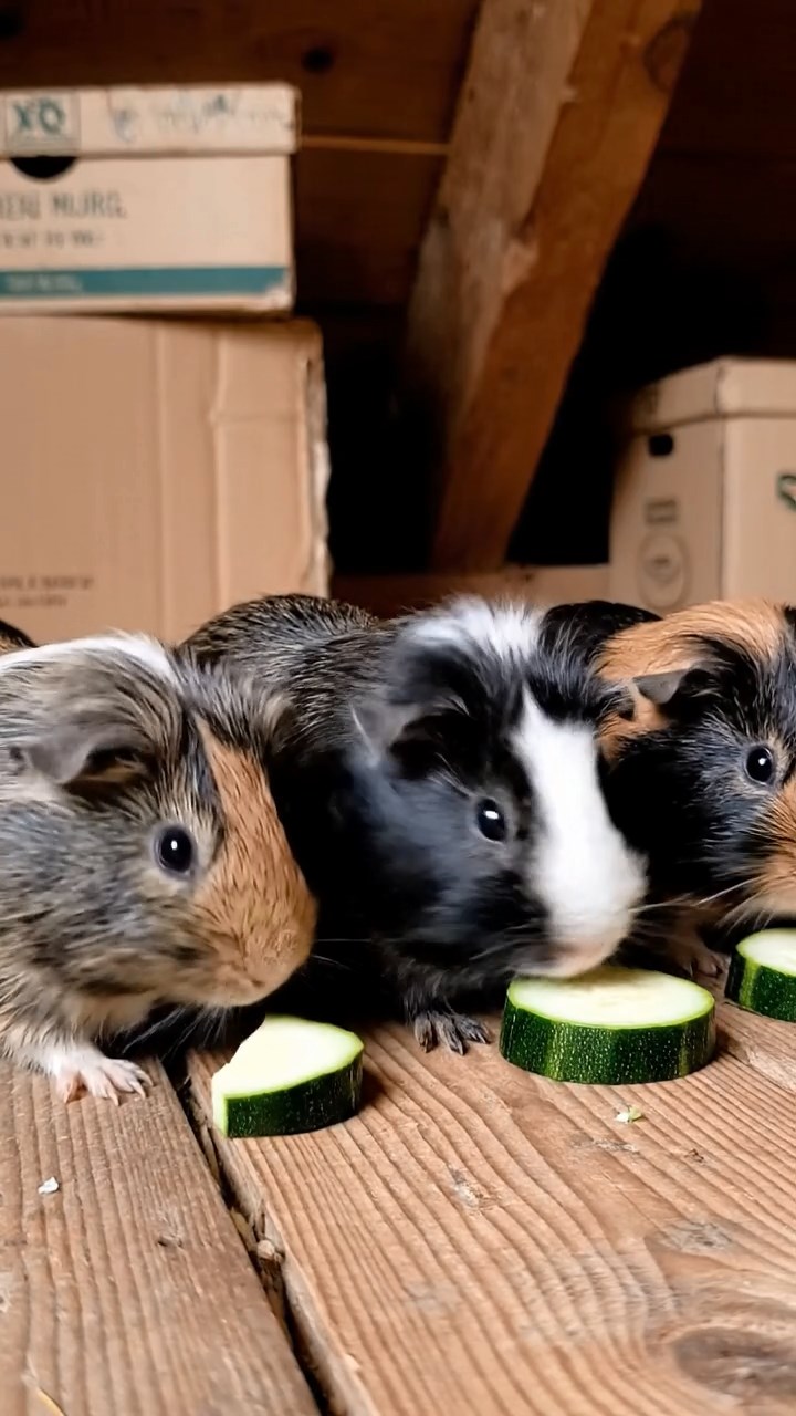 619. Highly detailed view of 4 smooth-haired Himalayan guinea pigs with White, Orange, Black, and Brown fur, dressed as writers in tiny scarves, typing stories in a guinea pig study with miniature books and hay desks, under warm lamplight, creating a vivid, realistic literary scene.